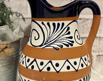 Authentic handcrafted ceramic pottery/terracotta jar-pitcher Talavera design- jarra de barro cafetera/champurrado/aguas frescas