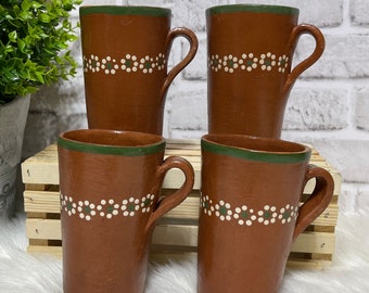 Special! Handmade rustic, Mexican funnel mug 4pc set/taza alta de barro los raices