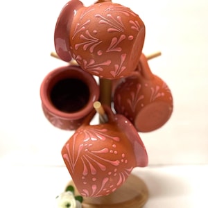 Jarritos de Barro de Talavera Rosa (Juego de 6): Cerámica Mexicana