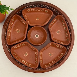 Handmade authentic Mexican snack tray gift set/ botanero rustico de barro.