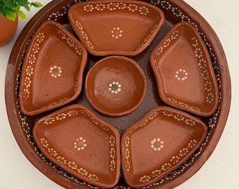 Handmade authentic Mexican snack tray gift set/ botanero rustico de barro.