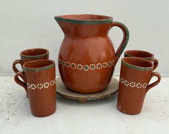 Mexico rustic handmade red clay housewarming giftset:5pc vintage Mexican set.