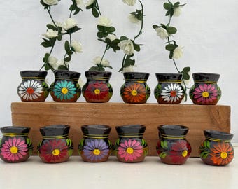 Handmade Mexican Tequila Shot Cups: Painted Clay Jarritos 12pc set