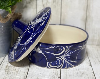 Tortillero Talavera de Guanajuato.ceramic tortillero.tortillero warmer.Talavera tortillero. Blue flower talavera ceramic canister
