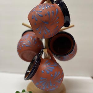 Jarritos de arcilla de Talavera: Cerámica mexicana azul plumeado, juego de 6