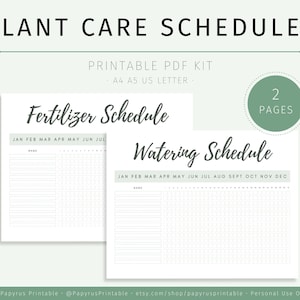 Plant Care Schedule | Plant Care Tracker | Watering & Fertilizer Calendar | Digital Download | A4, A5, US Letter Size 