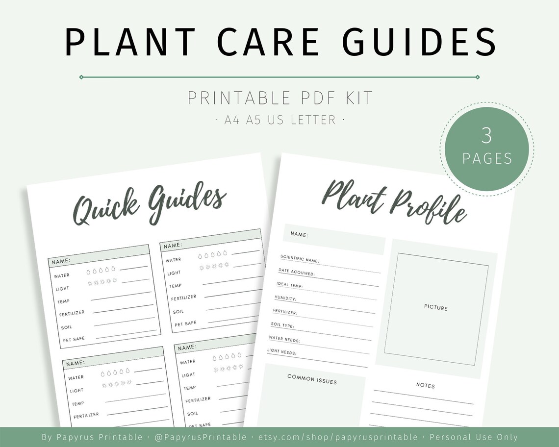 Plant Care Guides House Plant Care Printable Plant Planner | Etsy