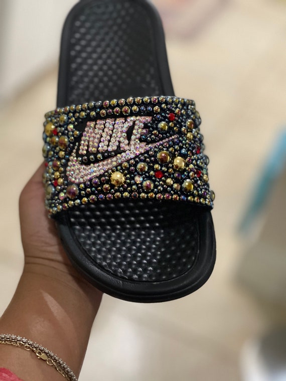 blinged out nike slides