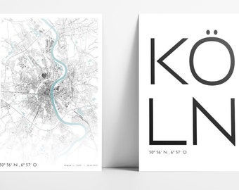 Individual set of 2 city posters of your city I City map & lettering I Quality printing I Personalized I Custom-made