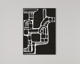Poster Abstract 'Brickery No.01' - Art Print - Dark Wall Art - Geometric Wall Accents - Shapes