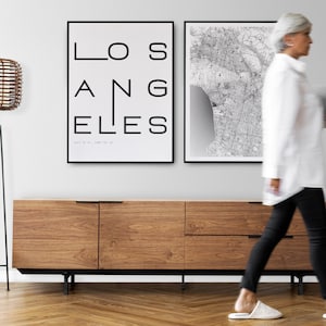 Premium Set de 2 City Poster Los Angeles I City Map & Lettering I Avec ou sans Cadre