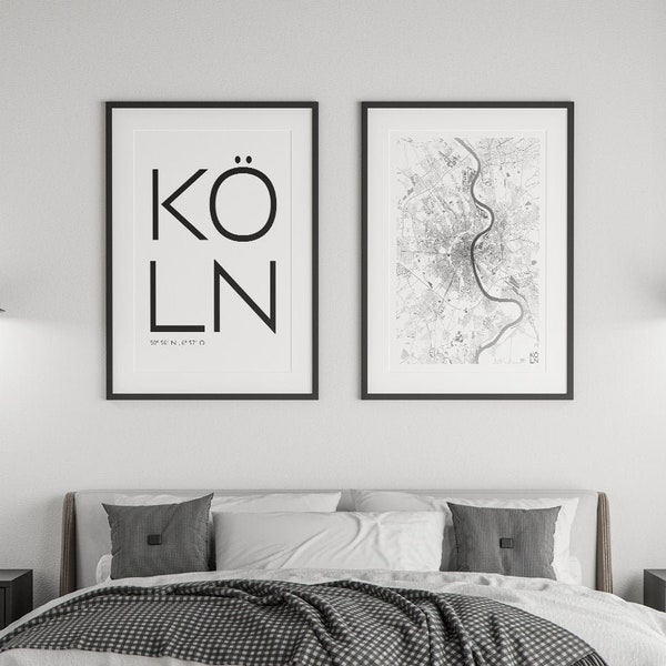 Premium 2er Set Stadtposter Köln I Stadtplan & Schriftzug I Qualitätsdruck und klimaneutral