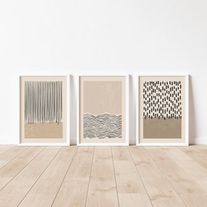 3er Poster Set Boho-Poster - skandinavische Wandkunst - Helle Wandkunst - Geometrisch Creme - Beige