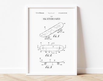 Poster Vintage Skateboard - Poster Retro - Skateboard Poster - Adventure Poster - Skate Patent Print - Art Print Skater