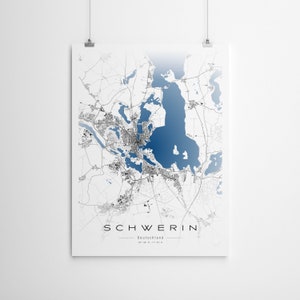 Mapa da cidade de Schwerin. Poster personalizado I Impressão de qualidade I Todos os tamanhos disponíveis.