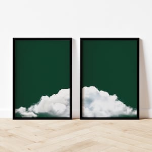 Smaragdgrünes 2er Poster Set Wolken Druck - Smaragdgrüne Wandkunst - Abstrakter Kunstdruck - Minimalistische Wandkunst