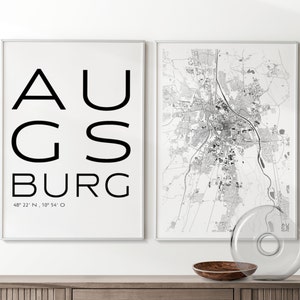 Juego premium de 2 carteles de la ciudad Augsburg i Mapa de la ciudad y letras I Impresión de calidad y climáticamente neutral