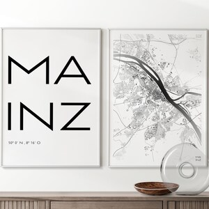 Premium 2er Set Stadtposter Mainz I Stadtplan & Schriftzug I Qualitätsdruck und klimaneutral