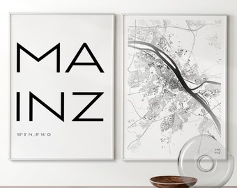 Premium Set of 2 City Poster Mainz I City Map & Lettering I Quality Printing and Climate Neutral