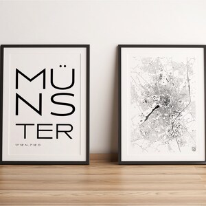 Juego Premium de 2 City Poster Münster I City Map & Lettering I ¡Nuevo y de alta calidad! Impresión de calidad y climáticamente neutra