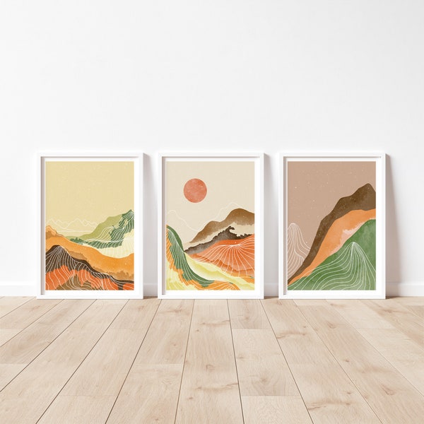 Ensemble de 3 affiches Boho Mountains Premium Print