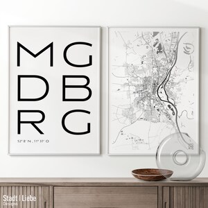 Ensemble Premium de 2 affiches de la ville Magdeburg I Carte de la ville et lettrage I Impression de qualité et climatiquement neutre