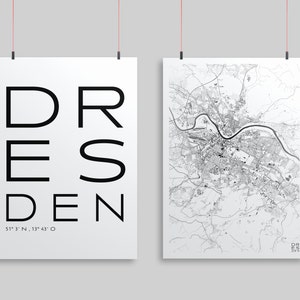 Juego premium de 2 carteles de la ciudad Dresden I Mapa de la ciudad y letras I Impresión de calidad y climáticamente neutral