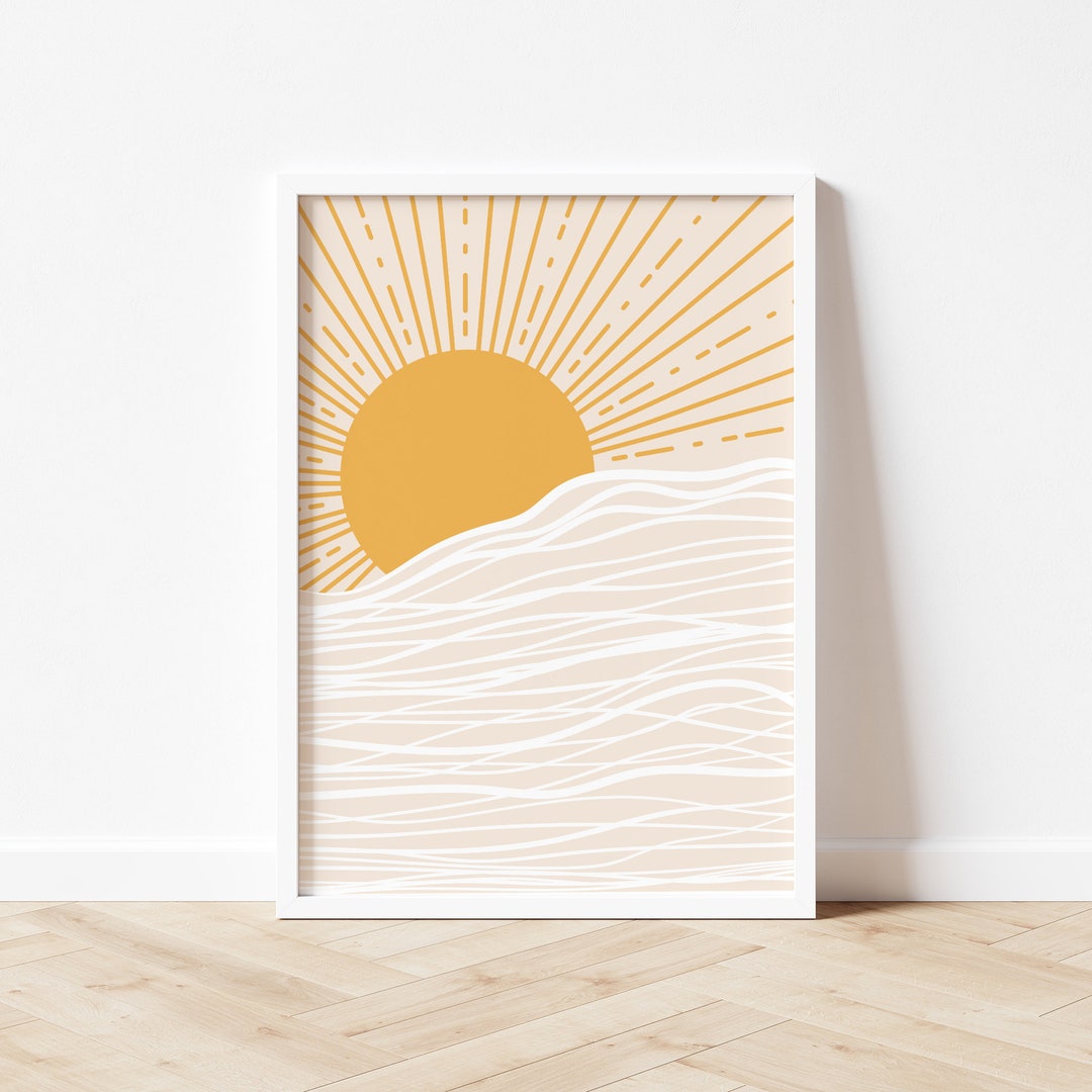 Poster Sun and Waves Sunset Poster Sunrise Poster Scandinavian Wall Art ...