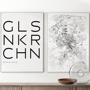 Conjunto premium de 2 pôsteres da cidade de Gelsenkirchen I, mapa da cidade e letras, impressão de qualidade I e clima neutro