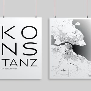 Ensemble Premium de 2 affiches de la ville Konstanz I Carte de la ville et lettrage I Impression de qualité et climatiquement neutre