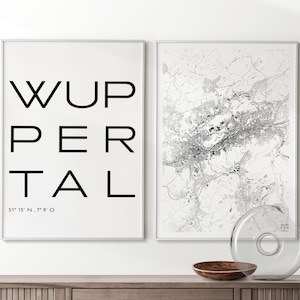 Juego premium de 2 póster de la ciudad Wuppertal I Mapa de la ciudad y letras I Impresión de calidad y climáticamente neutral