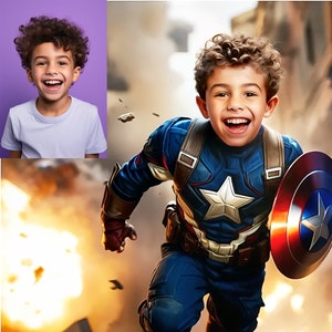 Ritratto realistico personalizzato da foto, trasforma il tuo bambino in un supereroe, regalo di compleanno personalizzato, avatar con scambio di volti, arte digitale