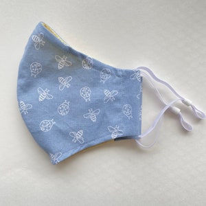 Bees & Ladybugs Fitted Face Mask - nose wire, filter pocket, adjustable, 100% cotton