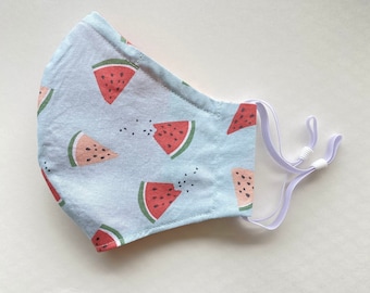 Watermelon Fitted Face Mask - nose wire, filter pocket, adjustable, 100% cotton