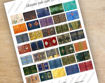 Downloadable Vintage 35 Book Covers Set. Antique printable covers. Dollhouse miniature cover book Download. 1:12