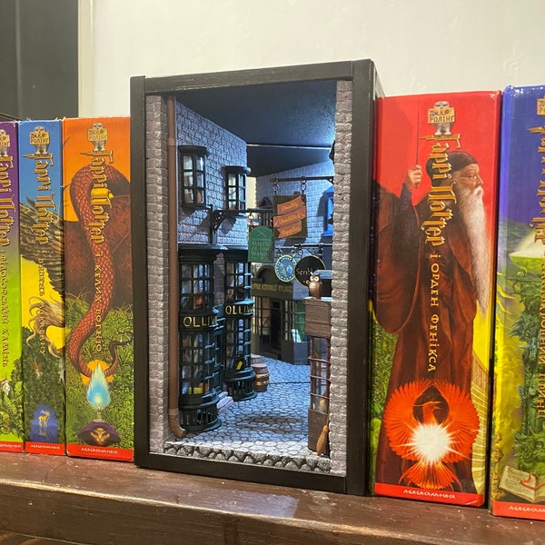 Book nook shelf insert Magic Alley Miniature street Miniature decoration between books