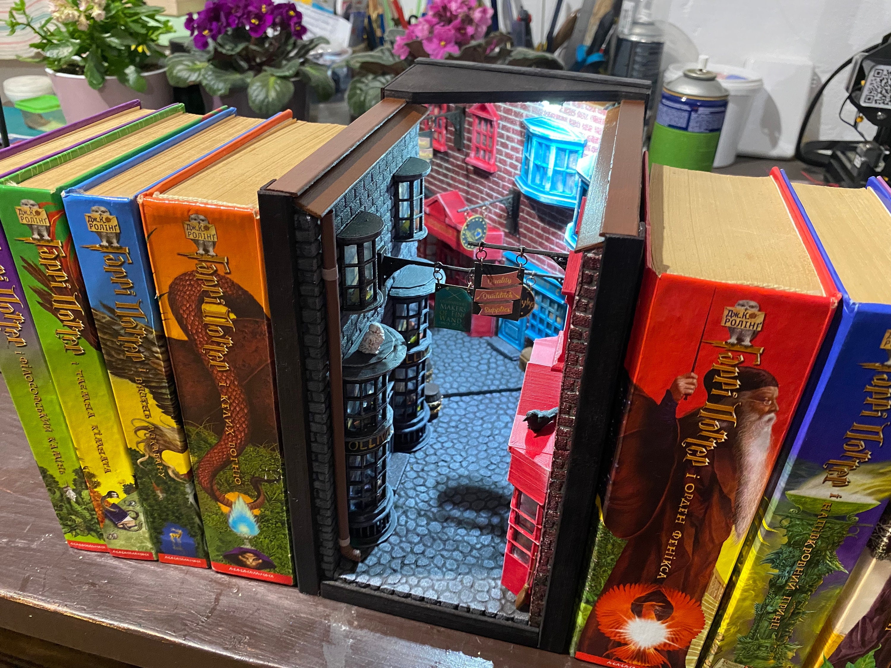 Book Nook Shelf Insert Magic Alley Miniature Street Miniature Decoration Between Books Etsy