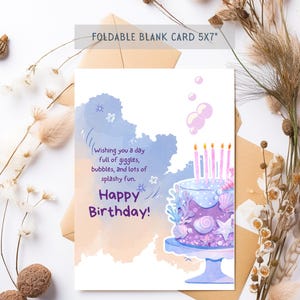 Cartão de aniversário para impressão, cartão de aquarela com bolhas fofas, download digital, desejos de aniversário, comemoração, download instantâneo, impressão em casa, em branco