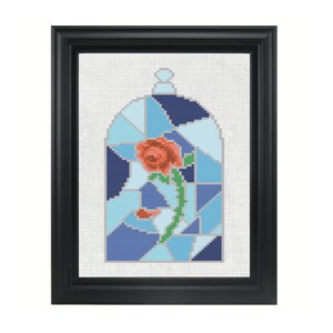 Stained Glass Enchanted Rose Digital Cross Stitch Pattern