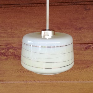 1960s Mid Century Pendant Lamp / Vintage Beige Glass Ceiling Lamp / Vintage 60s Lighting made in Yugoslavia
