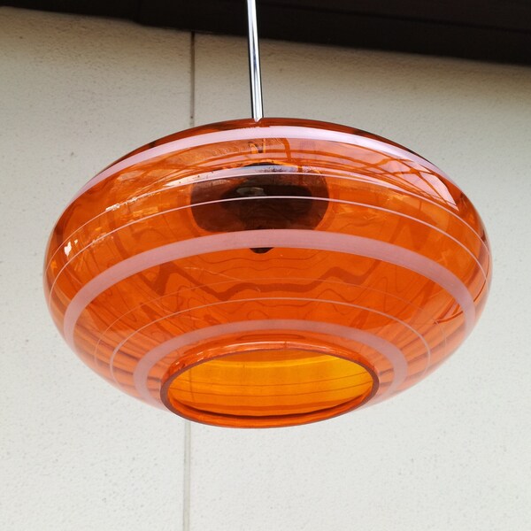 1970s Space Age Pendant Lamp / Vintage 70s Orange UFO Lamp / Mid Century Lighting, Made in Yugoslavia