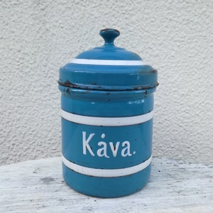 Vintage Enameled Coffee Storage Container / Vintage Storage Jar / Pre-WW2 Kitchen Decor / Rustic Farmhouse Cottage Decor Enamelware