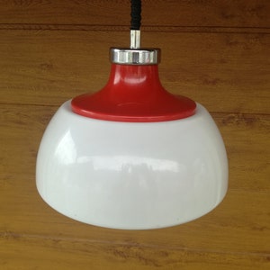 1970s Pendant Lamp / Vintage 70s Red and White Ceiling Lamp / Mid Century Modern Lighting / Retro Lamp, Made in Yugoslavia