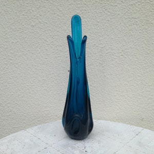 Vintage Murano Glass Vase / Mid Century Modern Blue Glass Vase / Vintage Home Decor