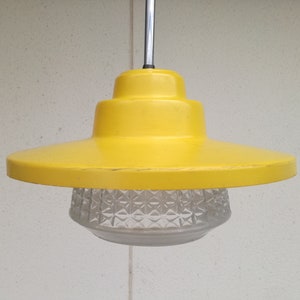 1960s Pendant Lamp, Made in Yugoslavia / Mid Century Modern Lighting, EMI Poljčane Yugoslavia / 60s Yellow Lamp