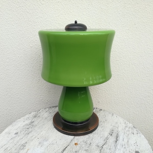 Large 1970s Green Glass Table Lamp / Vintage 70s Tabletop Lamp Sijaj Hrastnik Made in Yugoslavia / Mid Century Modern Lighting