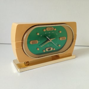 1960s Table Clock Diamond Brand, Made in China / Vintage Wind Mechanical Clock / Mid Century Modern Alarm Clock / Space Age Clock