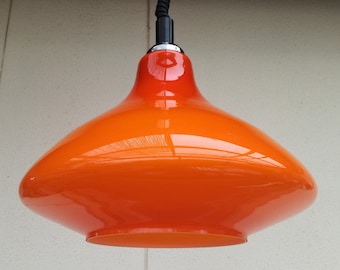70s Orange Glass Lamp / 1970s Space age Lighting / 70s Mod Lamp / Space Age UFO Lamp Made in Yugoslavia / Mid Century Modern Lighting