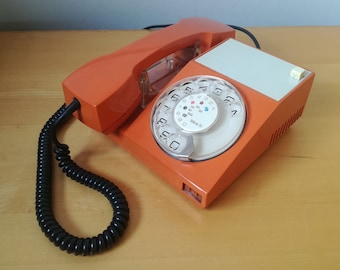 Teléfono Iskra de la década de 1970 / Teléfono de marcación giratoria Teléfono naranja Iskra ATA 31K / 70s, fabricado en Yugoslavia