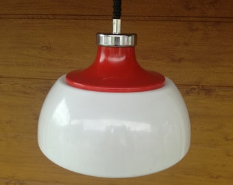 1970s Pendant Lamp / Vintage 70s Red and White Ceiling Lamp / Mid Century Modern Lighting / Retro Lamp, Made in Yugoslavia